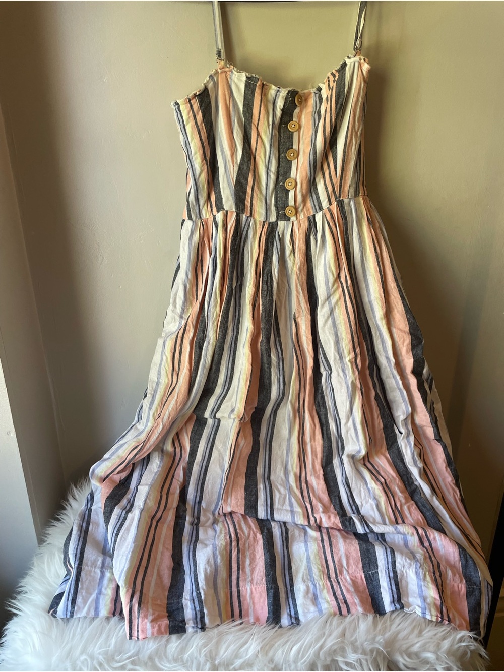 Free People Striped Pink & Gray Summer Dress with Buttons